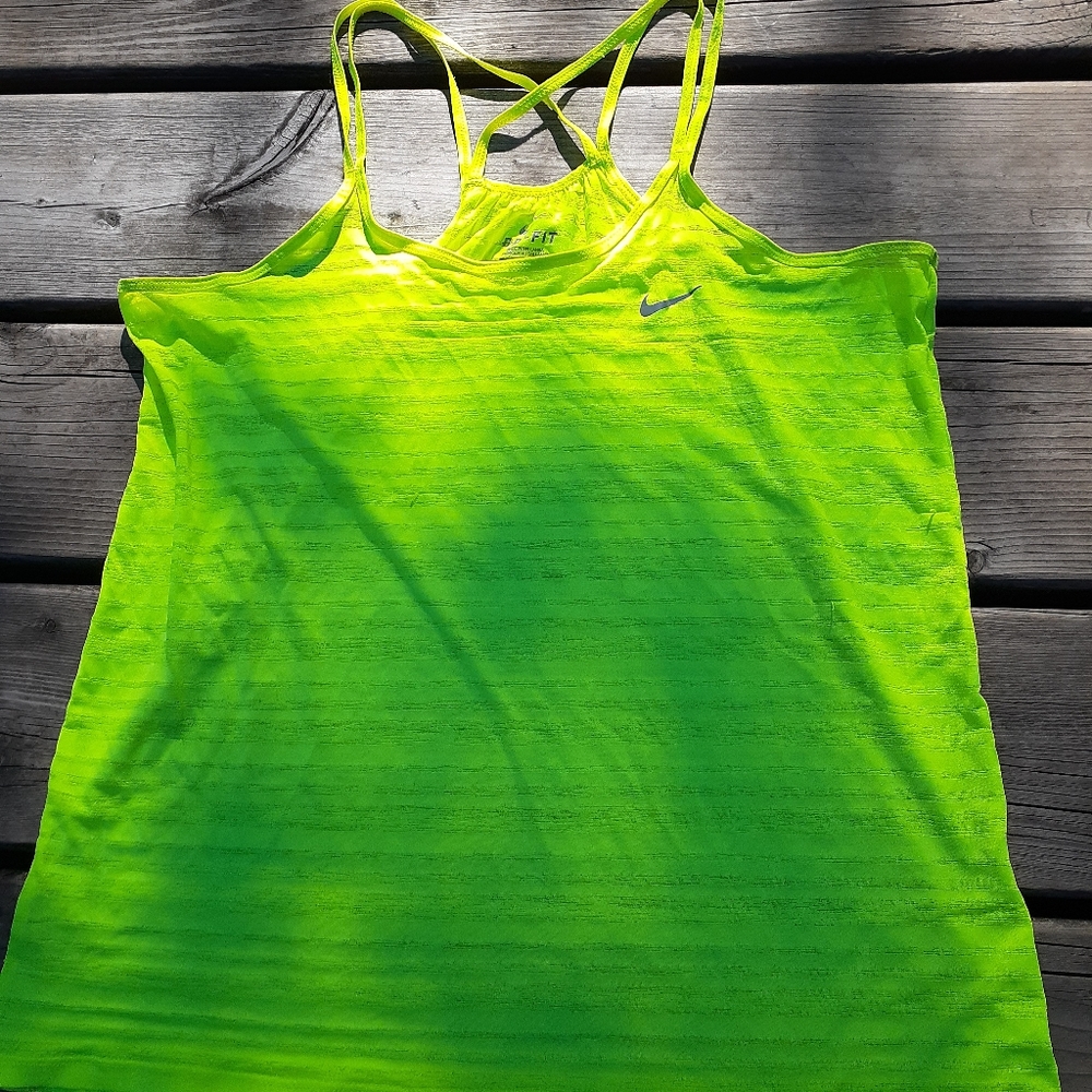 Nike top neon yellow sz S lightweight striped shee